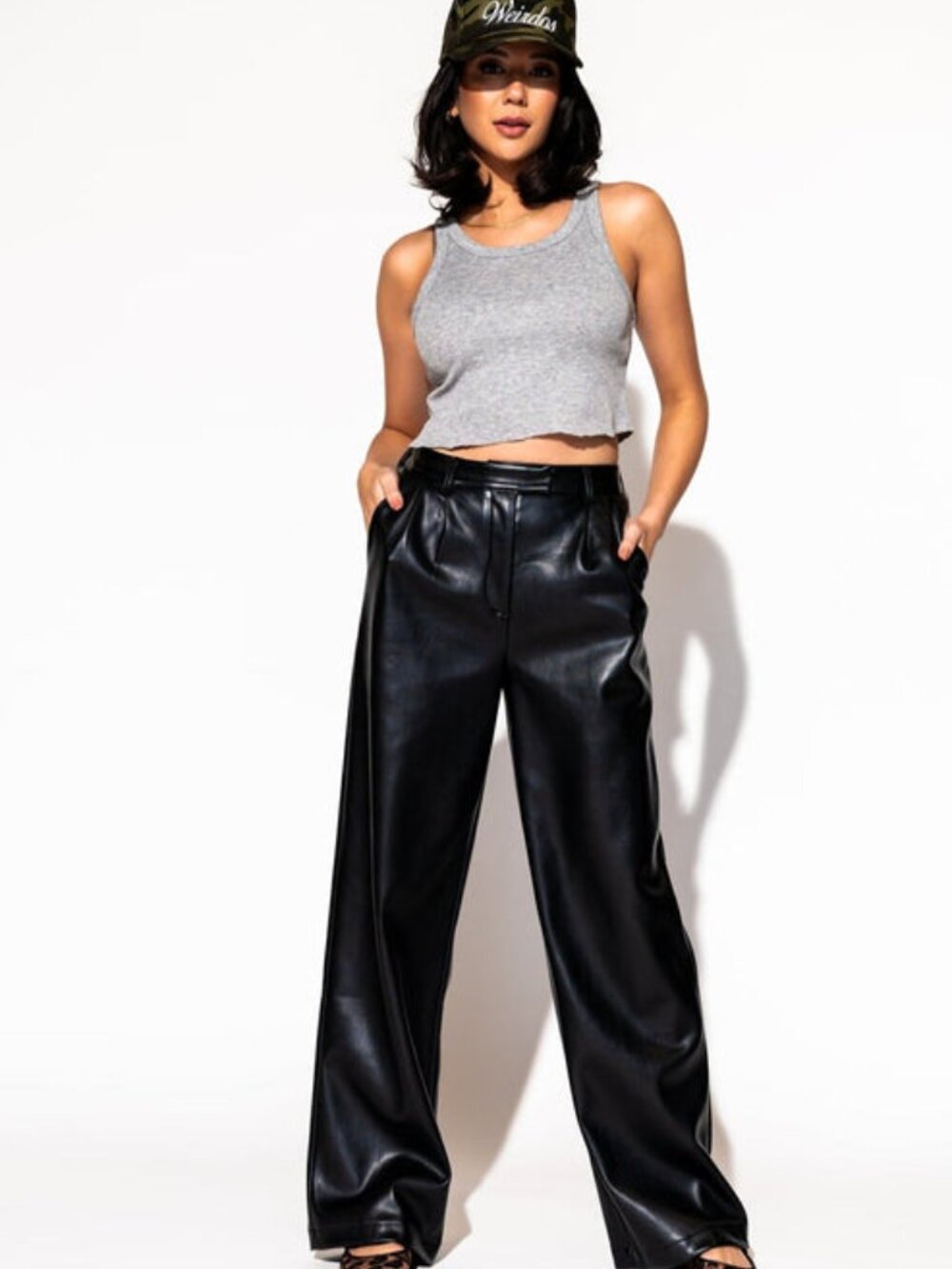 Dressed in Lala Told My Mom About You Vegan Leather Wide Leg Trousers Black XL - Picture 2 of 6